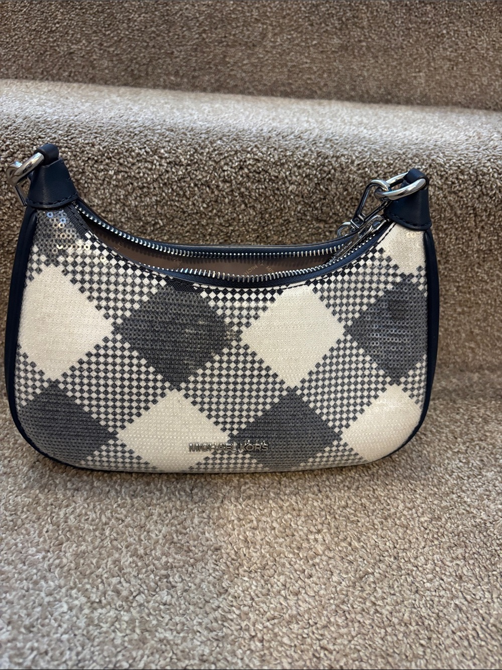 Michael Kors Navy and Cream Checker Mini Shoulder Bag